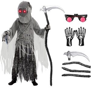 Brand New! Spooky Gray Reaper Kids Costume WITH SCYTHE!